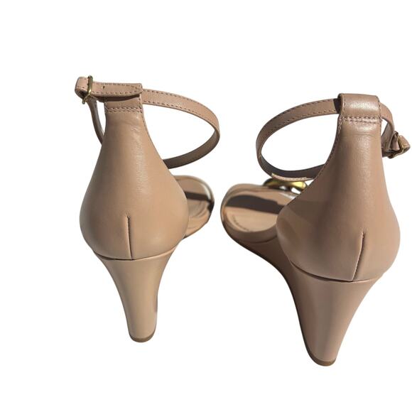 Coach Odetta Nude Leather Wedge Sandal Ankle Wrap 9 - Picture 6 of 11